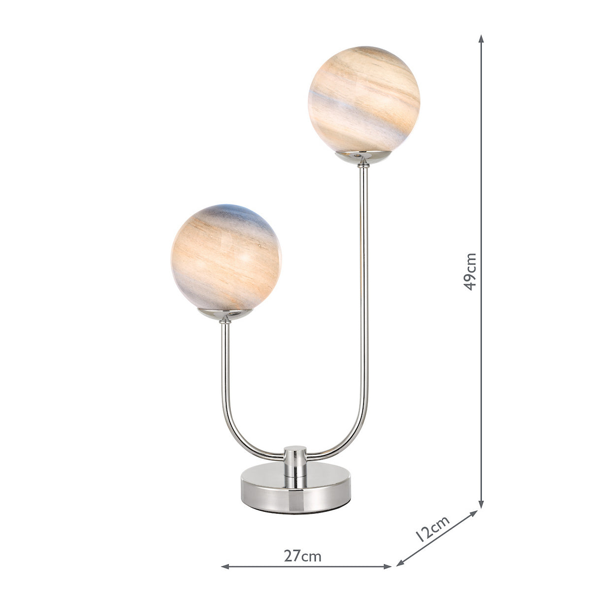 MIKARA 2LT TABLE LAMP MARBLE EFFECT GLASS & POL CH