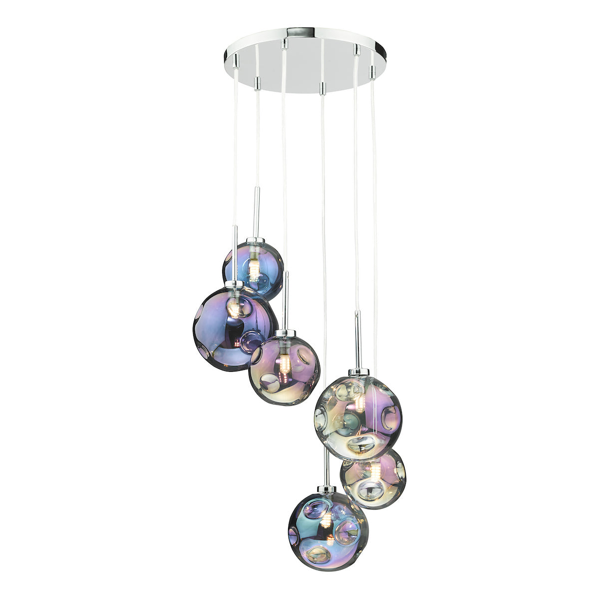 MIRA 6LT CLUSTER PENDANT DIMPLE IRIDISED GLASS