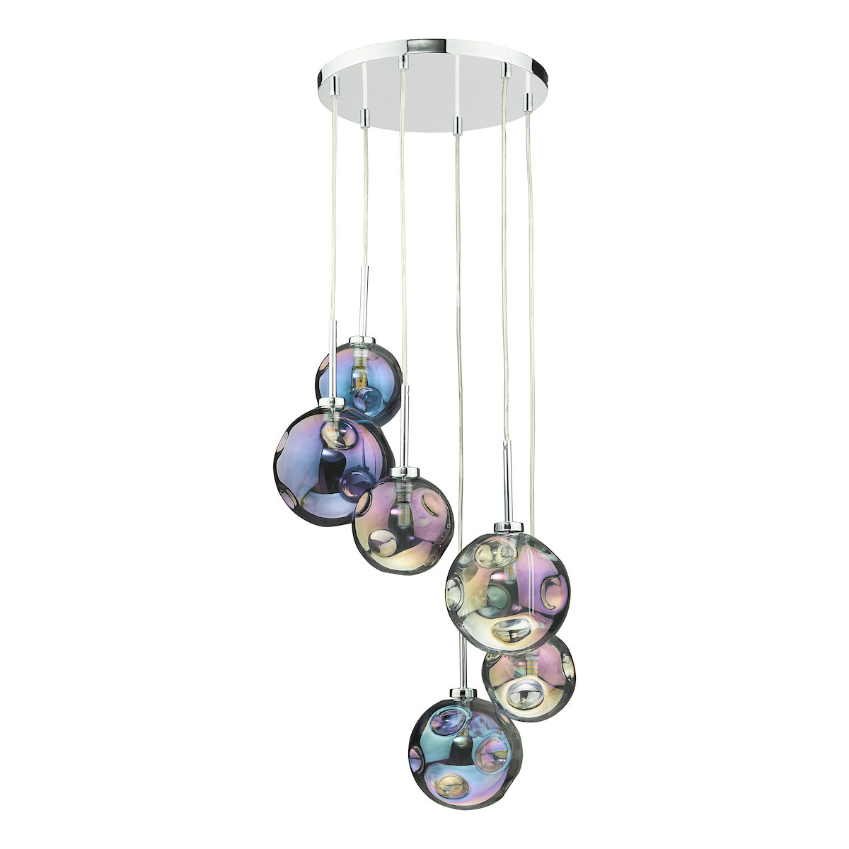 MIRA 6LT CLUSTER PENDANT DIMPLE IRIDISED GLASS