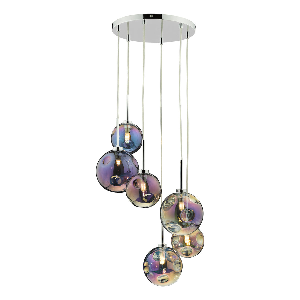 MIRA 6LT CLUSTER PENDANT DIMPLE IRIDISED GLASS