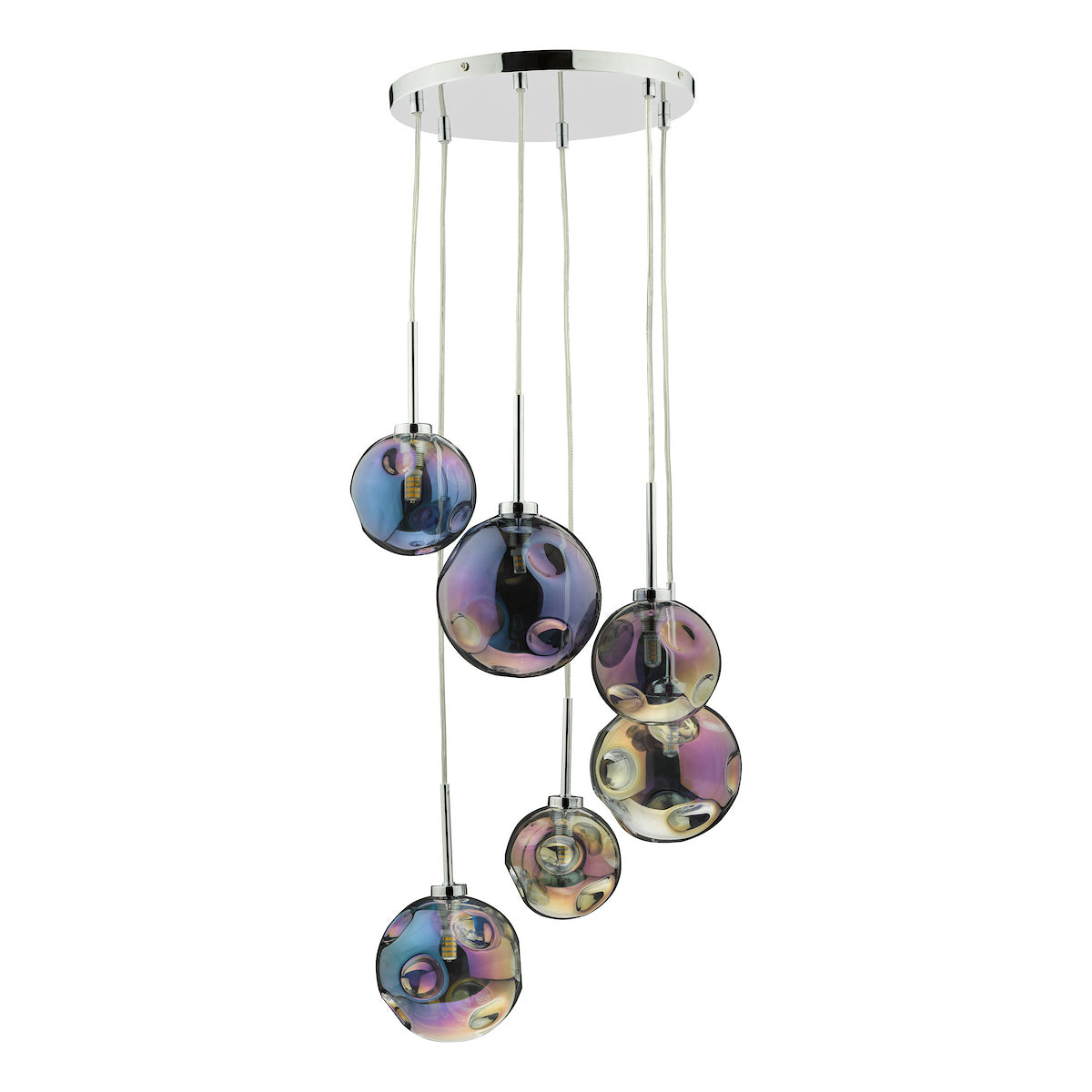 MIRA 6LT CLUSTER PENDANT DIMPLE IRIDISED GLASS