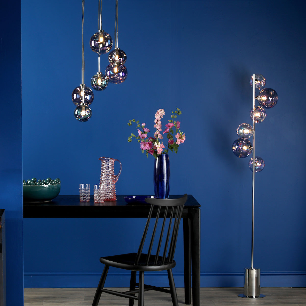 MIRA 6LT CLUSTER PENDANT DIMPLE IRIDISED GLASS