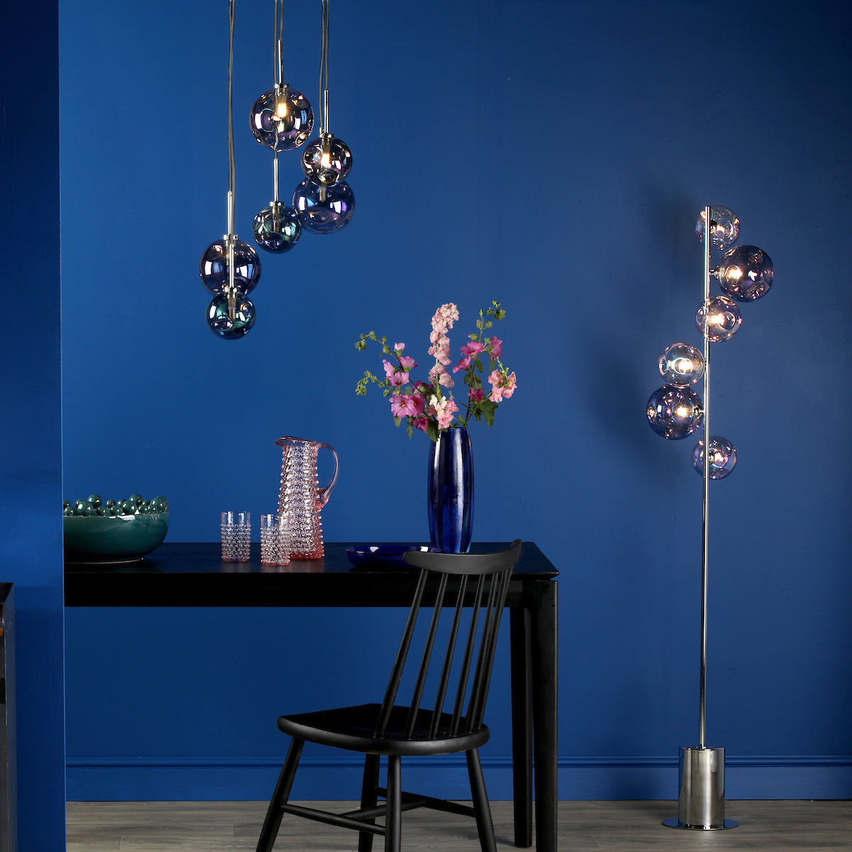 MIRA 6LT CLUSTER PENDANT DIMPLE IRIDISED GLASS