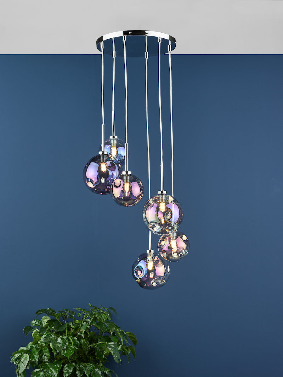 MIRA 6LT CLUSTER PENDANT DIMPLE IRIDISED GLASS