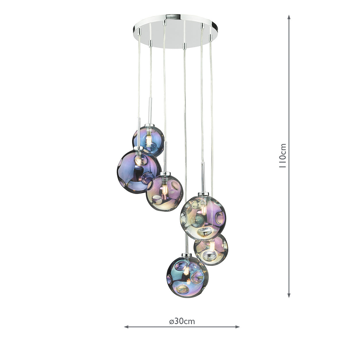 MIRA 6LT CLUSTER PENDANT DIMPLE IRIDISED GLASS