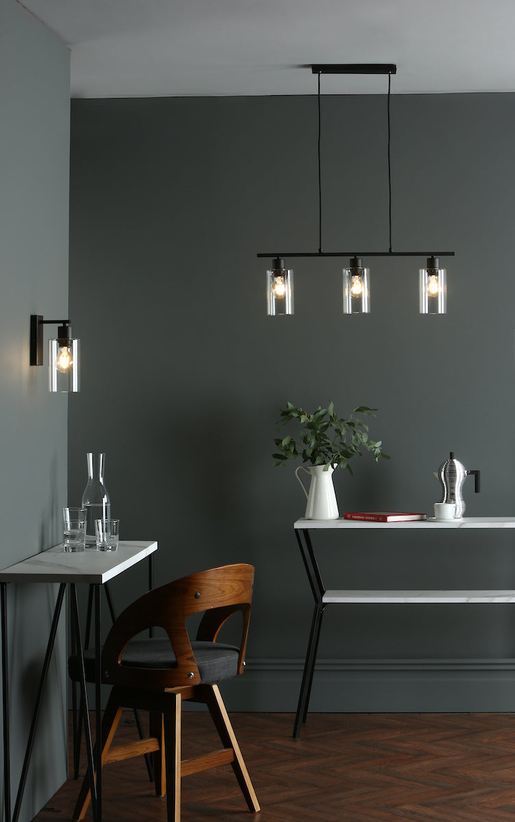 MIU 1LT WALL LIGHT MATT BLACK CLEAR GLASS