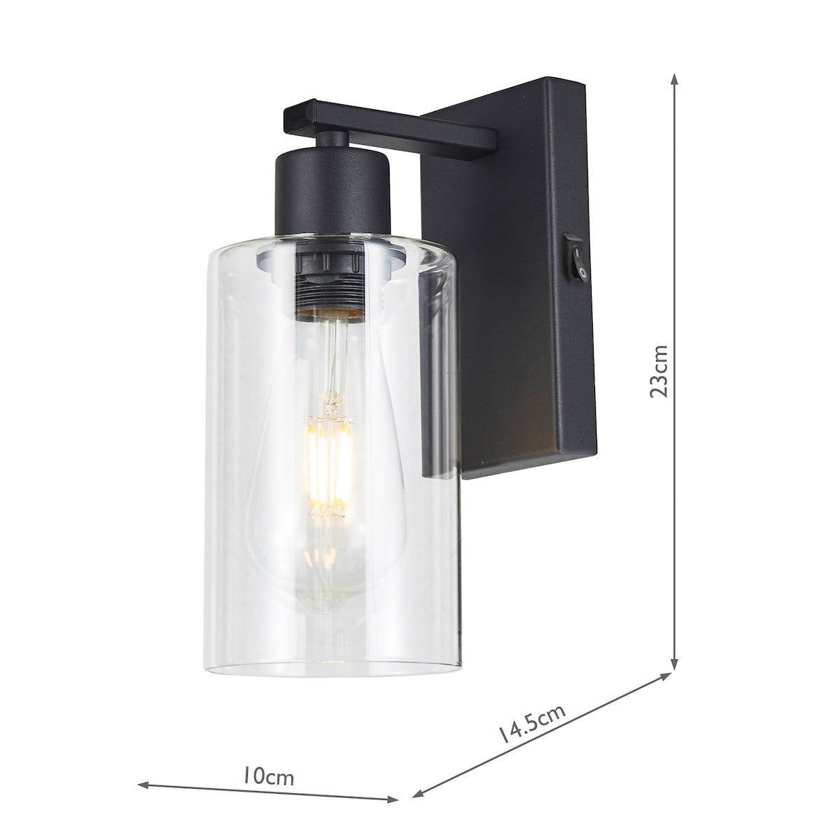 MIU 1LT WALL LIGHT MATT BLACK CLEAR GLASS