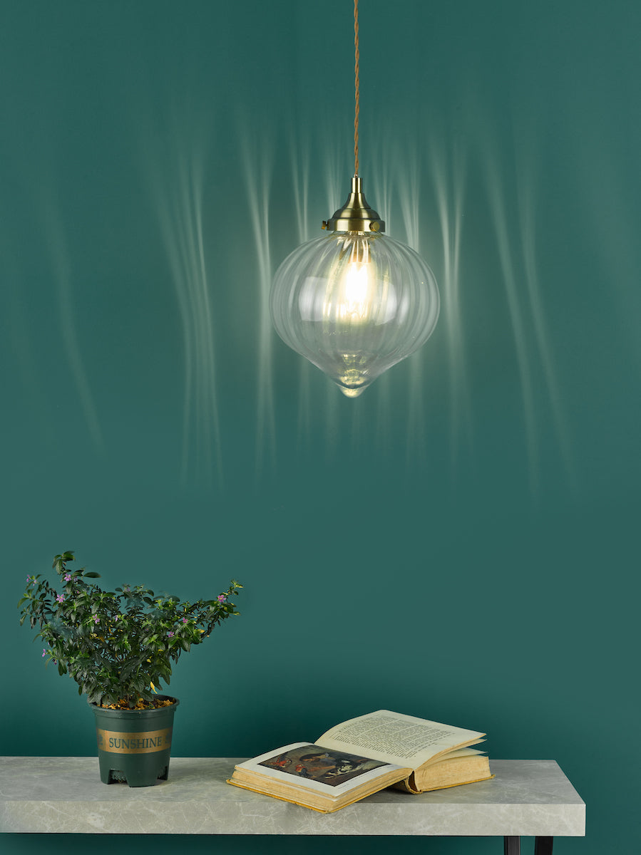 MYA 1LT PENDANT ANTIQUE BRASS CLEAR GLASS