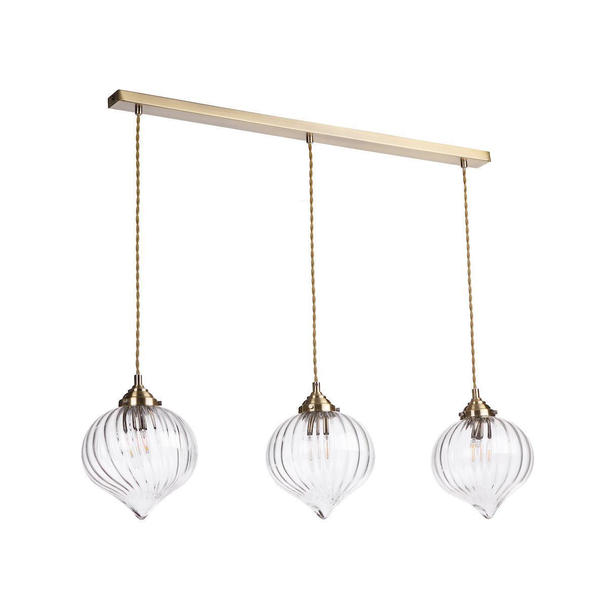MYA 3LT BAR PENDANT ANTIQUE BRASS CLEAR GLASS