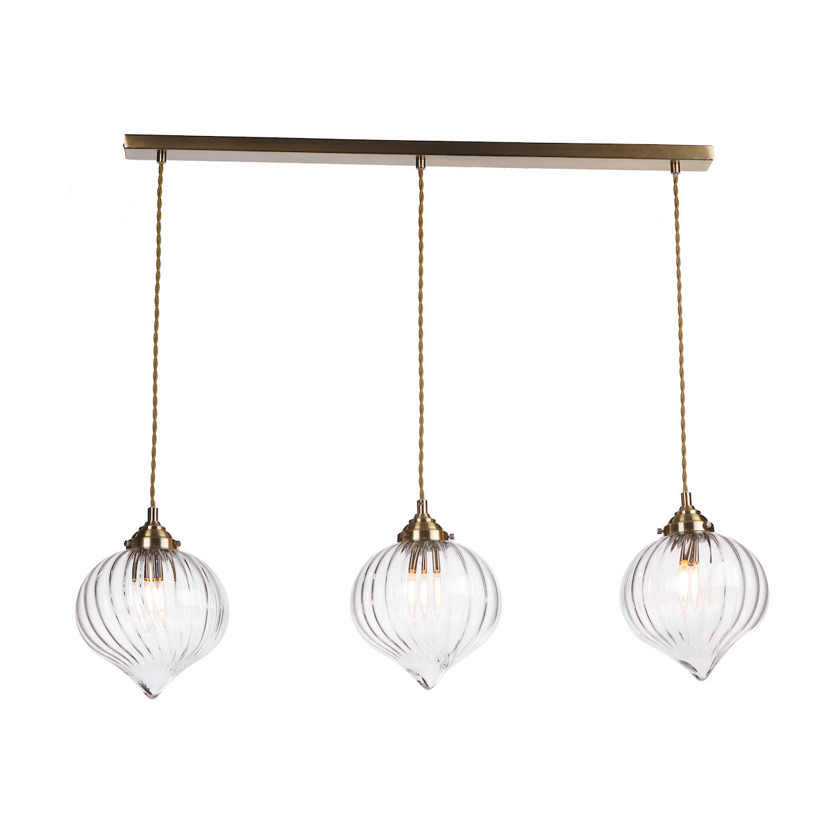 MYA 3LT BAR PENDANT ANTIQUE BRASS CLEAR GLASS