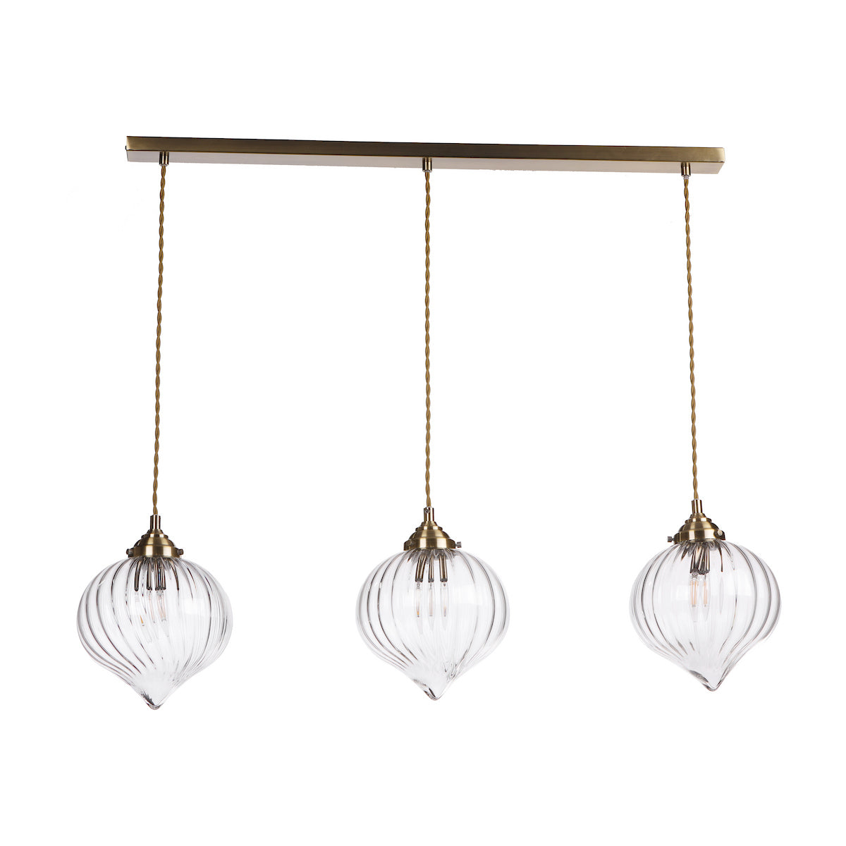 MYA 3LT BAR PENDANT ANTIQUE BRASS CLEAR GLASS
