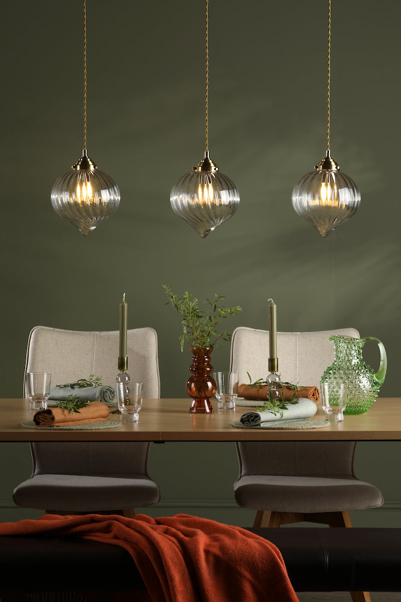 MYA 3LT BAR PENDANT ANTIQUE BRASS CLEAR GLASS