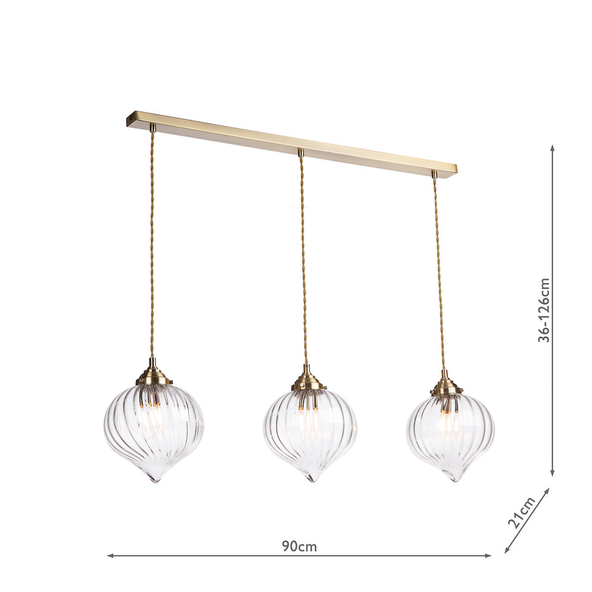 MYA 3LT BAR PENDANT ANTIQUE BRASS CLEAR GLASS