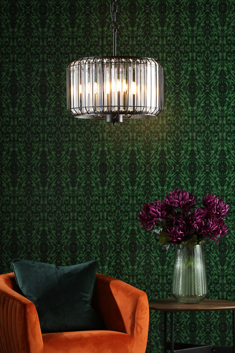 NAEVA 3LT PENDANT MATT BLACK & GLASS