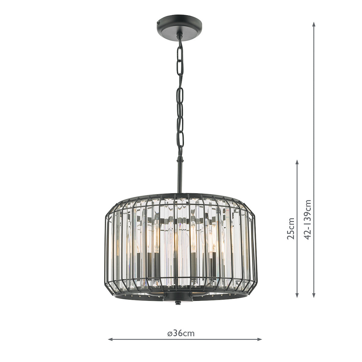 NAEVA 3LT PENDANT MATT BLACK & GLASS