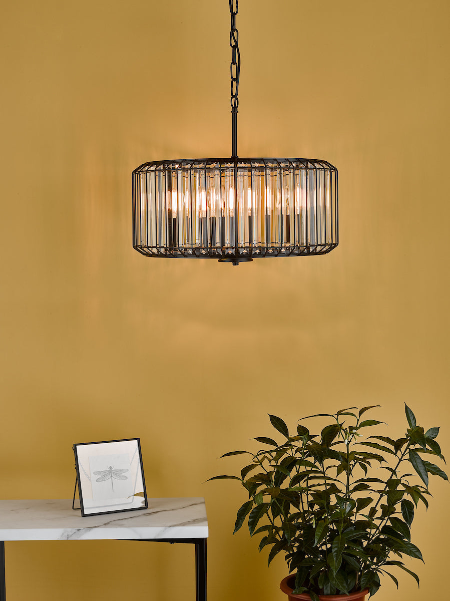NAEVA 4LT PENDANT MATT BLACK & GLASS
