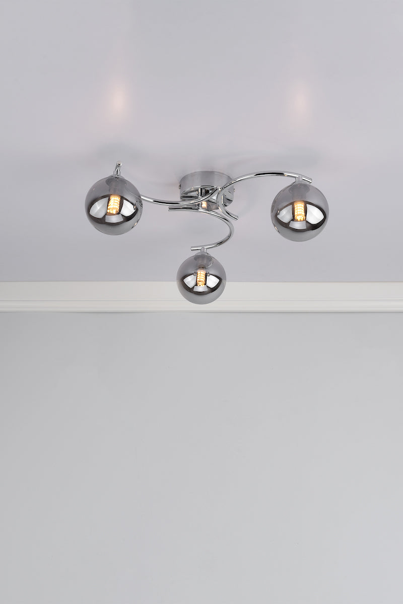 NAKITA 3LT SEMI FLUSH POL CHR CW SMOKED GLS