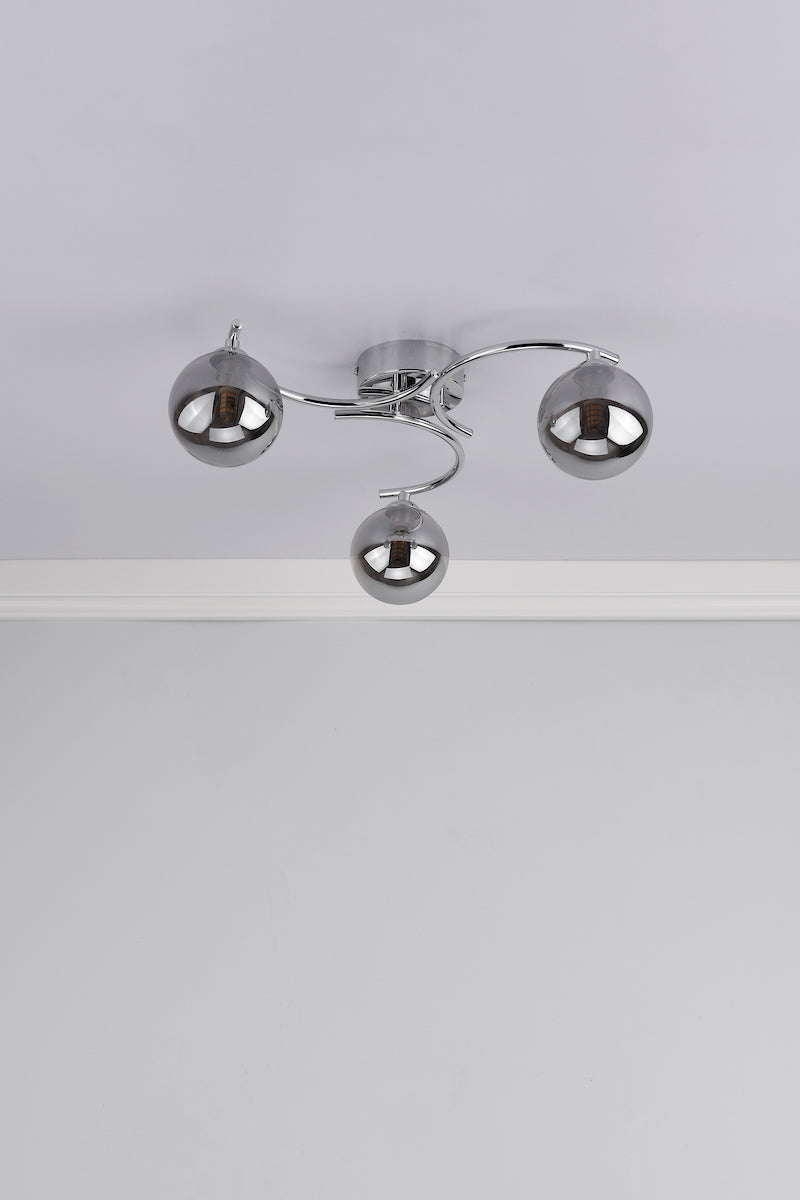 NAKITA 3LT SEMI FLUSH POL CHR CW SMOKED GLS