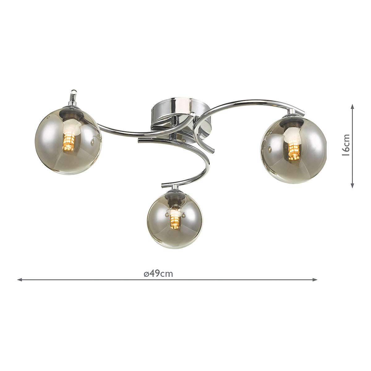 NAKITA 3LT SEMI FLUSH POL CHR CW SMOKED GLS