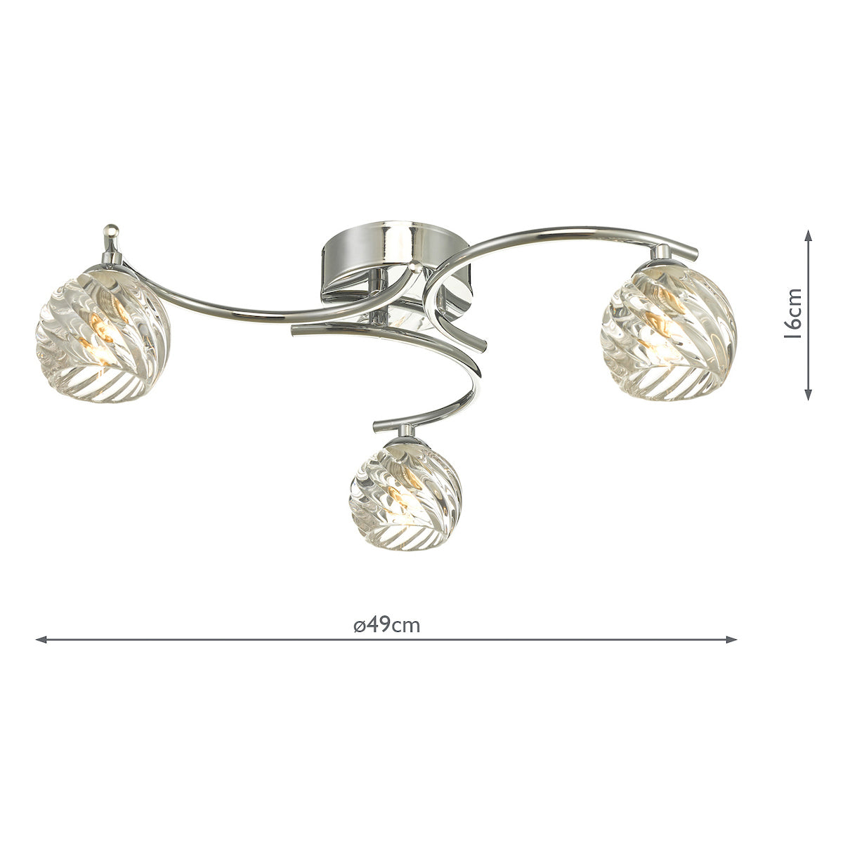 NAKITA 3LT SEMI FLUSH POL CHR CW TWISTED OPEN GLS