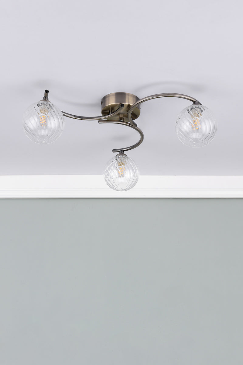 NAKITA 3LT SEMI FLUSH ANT BRA CW TWISTED BALL GLS