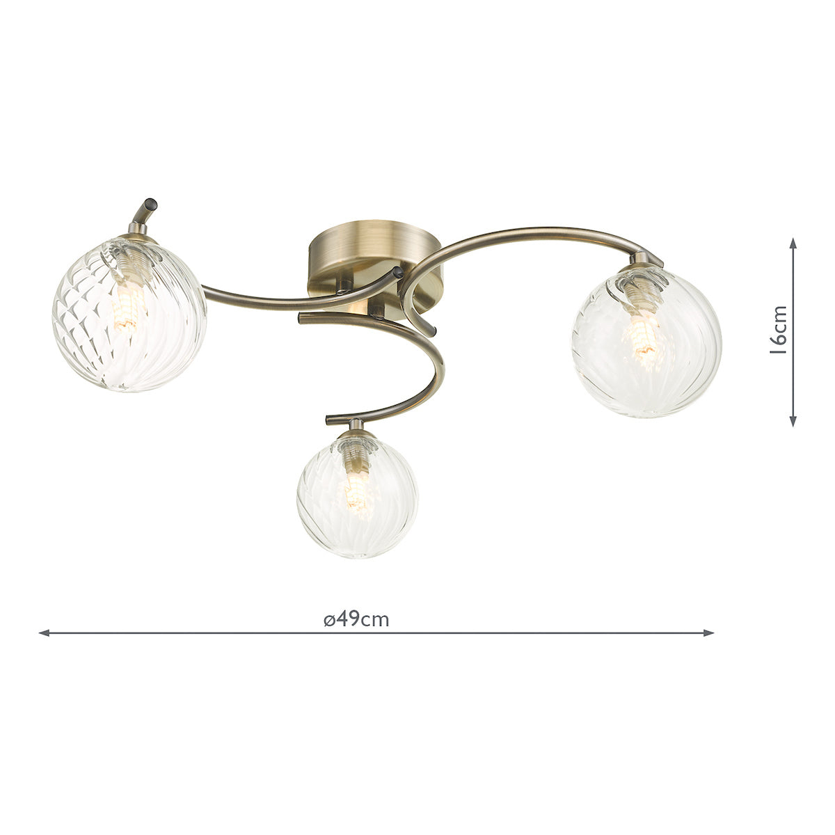NAKITA 3LT SEMI FLUSH ANT BRA CW TWISTED BALL GLS
