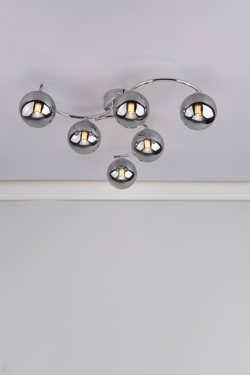 NAKITA 6LT SEMI FLUSH POL CHR CW SMOKED GLS