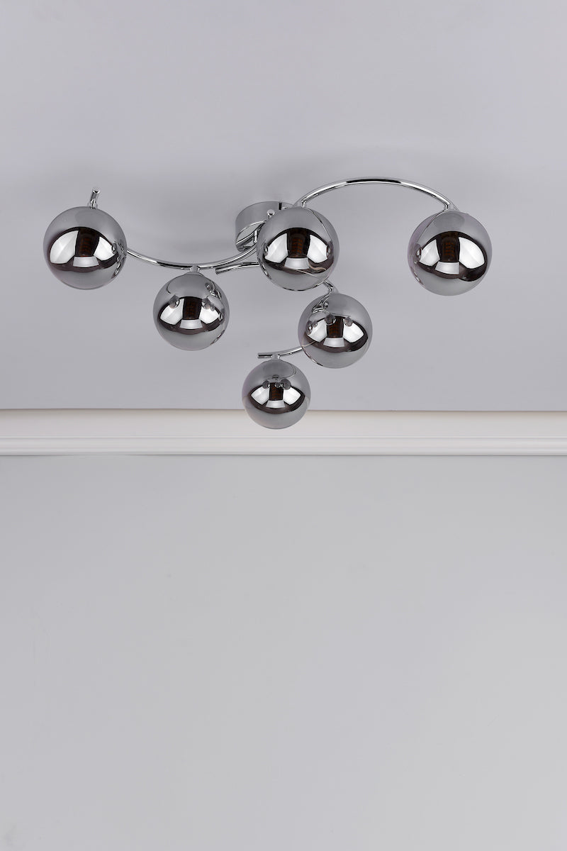 NAKITA 6LT SEMI FLUSH POL CHR CW SMOKED GLS