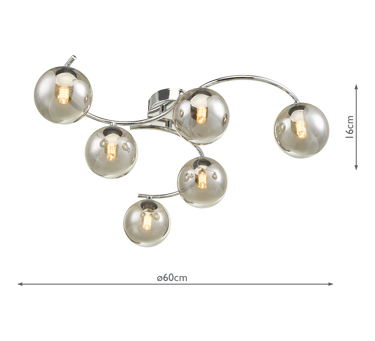 NAKITA 6LT SEMI FLUSH POL CHR CW SMOKED GLS