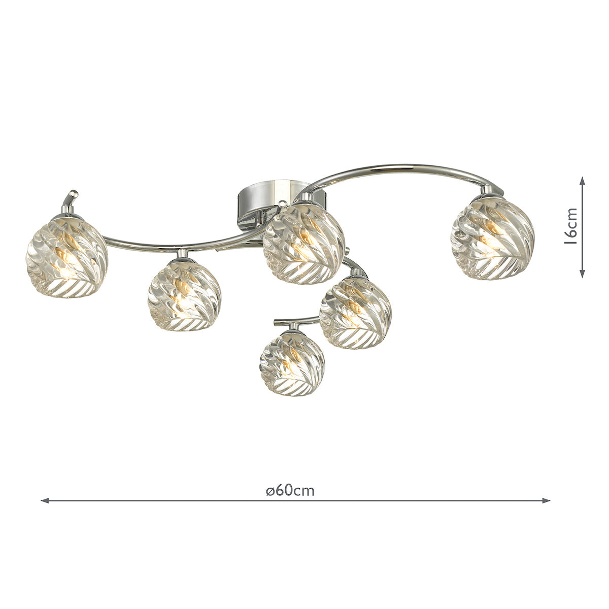 NAKITA 6LT SEMI FLUSH POL CHR CW TWISTED OPEN GLS