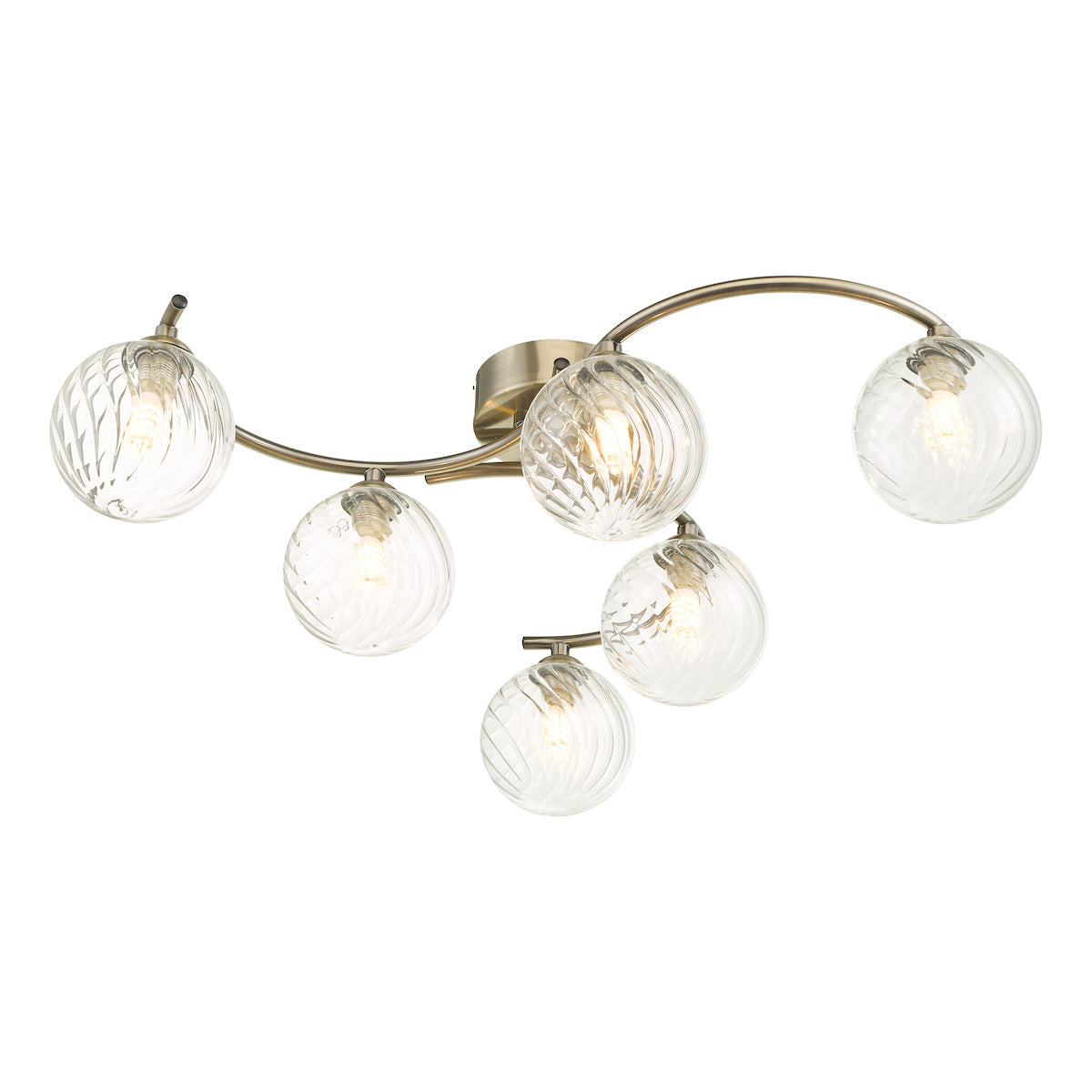 NAKITA 6LT SEMI FLUSH ANT BRA CW TWISTED BALL GLS