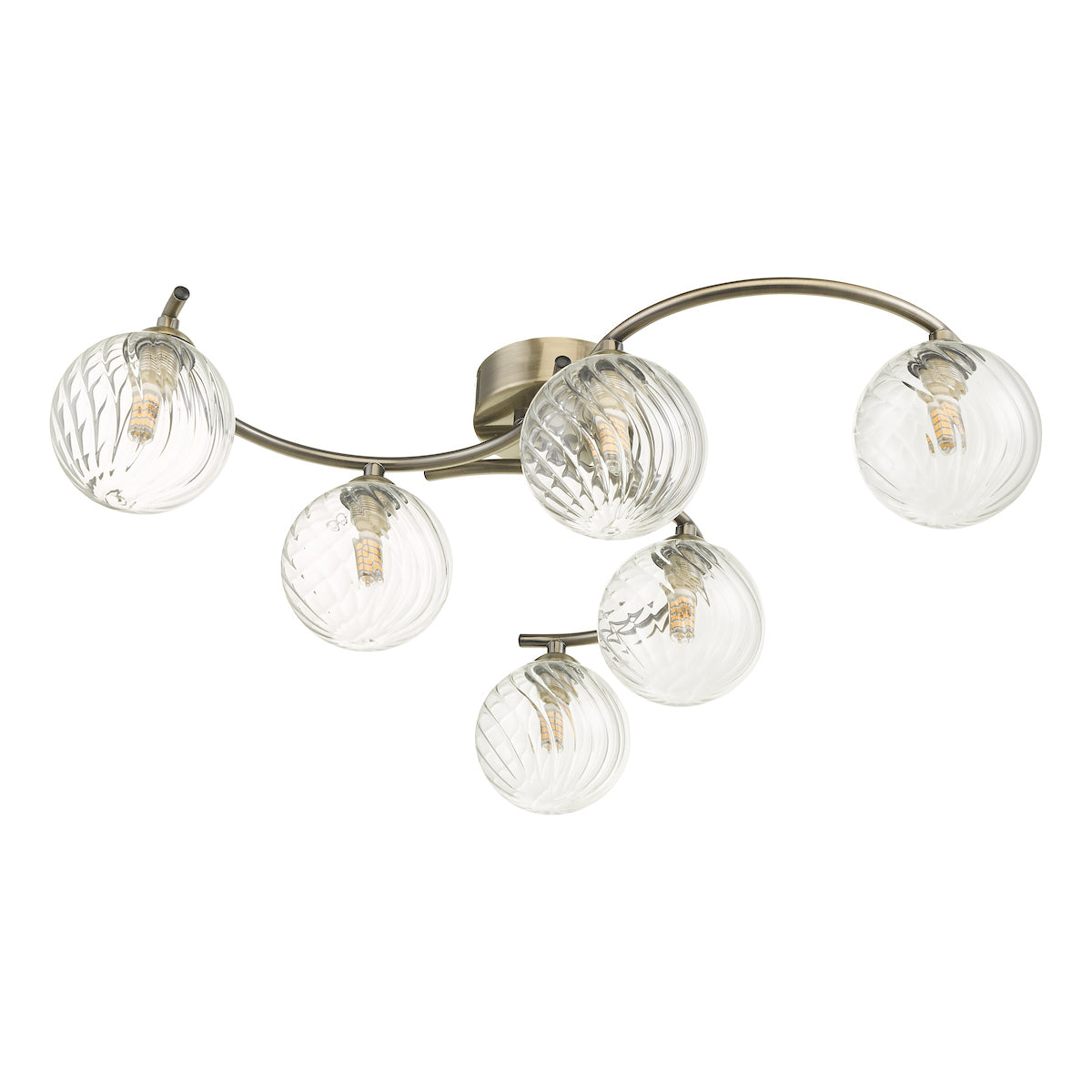 NAKITA 6LT SEMI FLUSH ANT BRA CW TWISTED BALL GLS