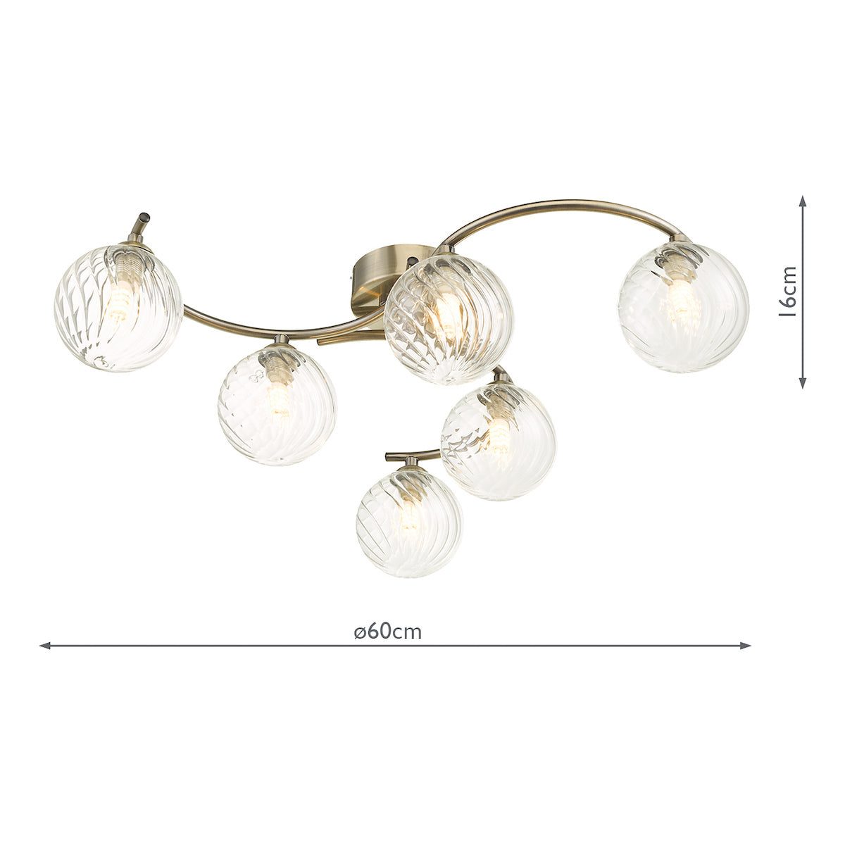 NAKITA 6LT SEMI FLUSH ANT BRA CW TWISTED BALL GLS