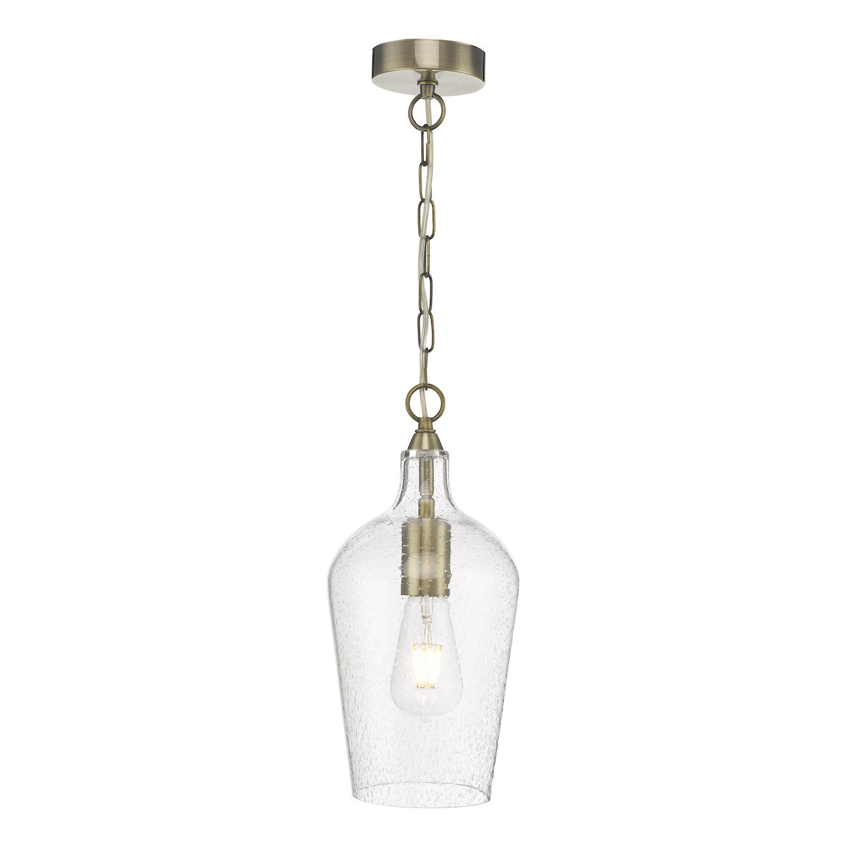 NIDA 1LT PENDANT ANTIQUE BRASS SEEDED GLASS