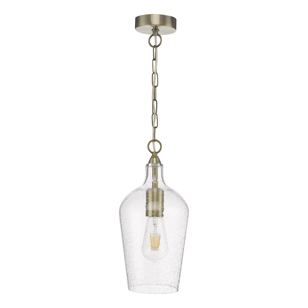 NIDA 1LT PENDANT ANTIQUE BRASS SEEDED GLASS