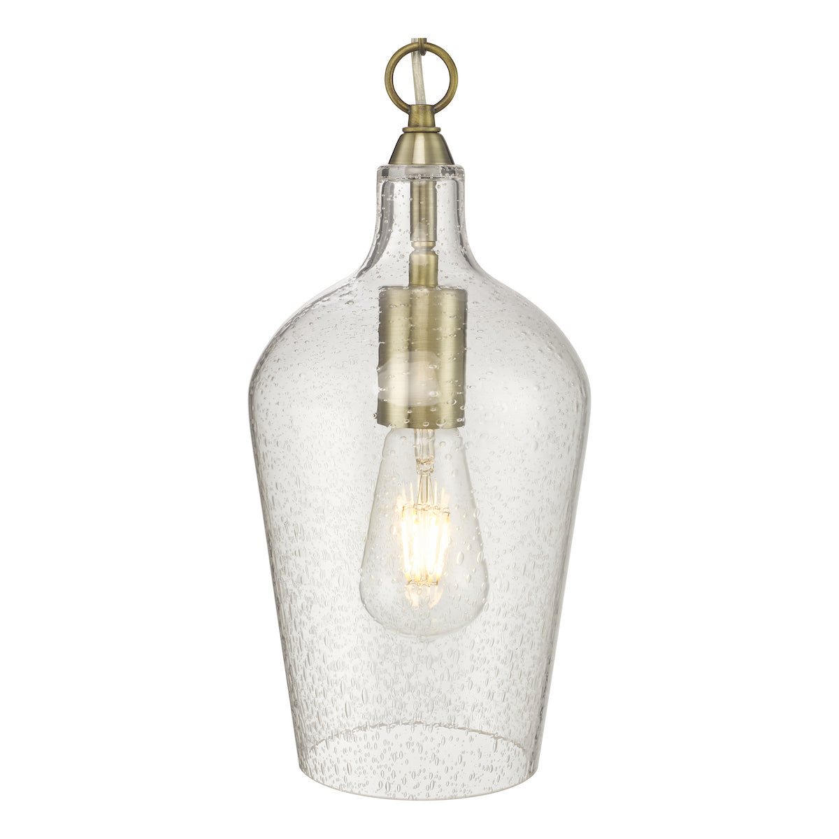 NIDA 1LT PENDANT ANTIQUE BRASS SEEDED GLASS