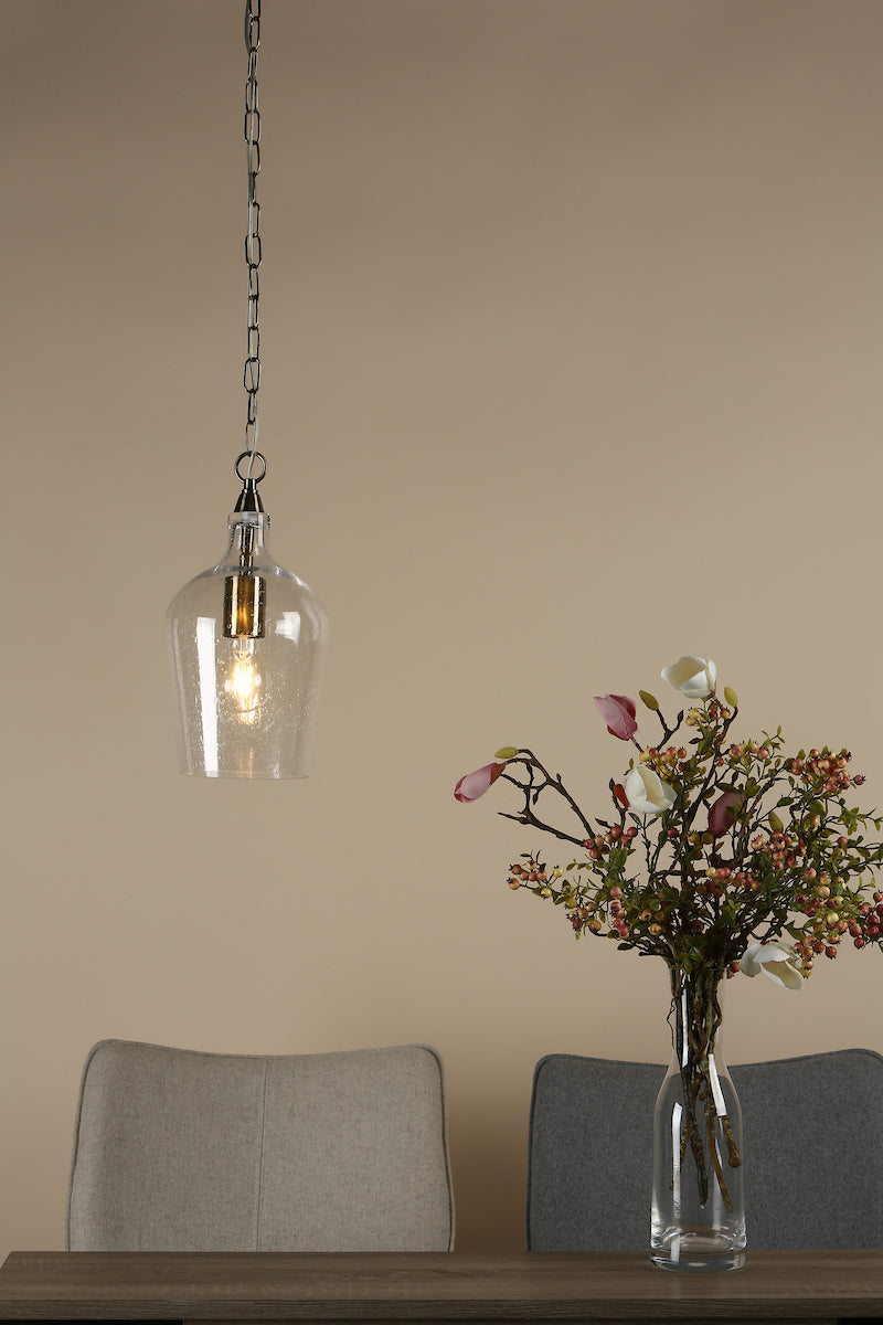 NIDA 1LT PENDANT ANTIQUE BRASS SEEDED GLASS