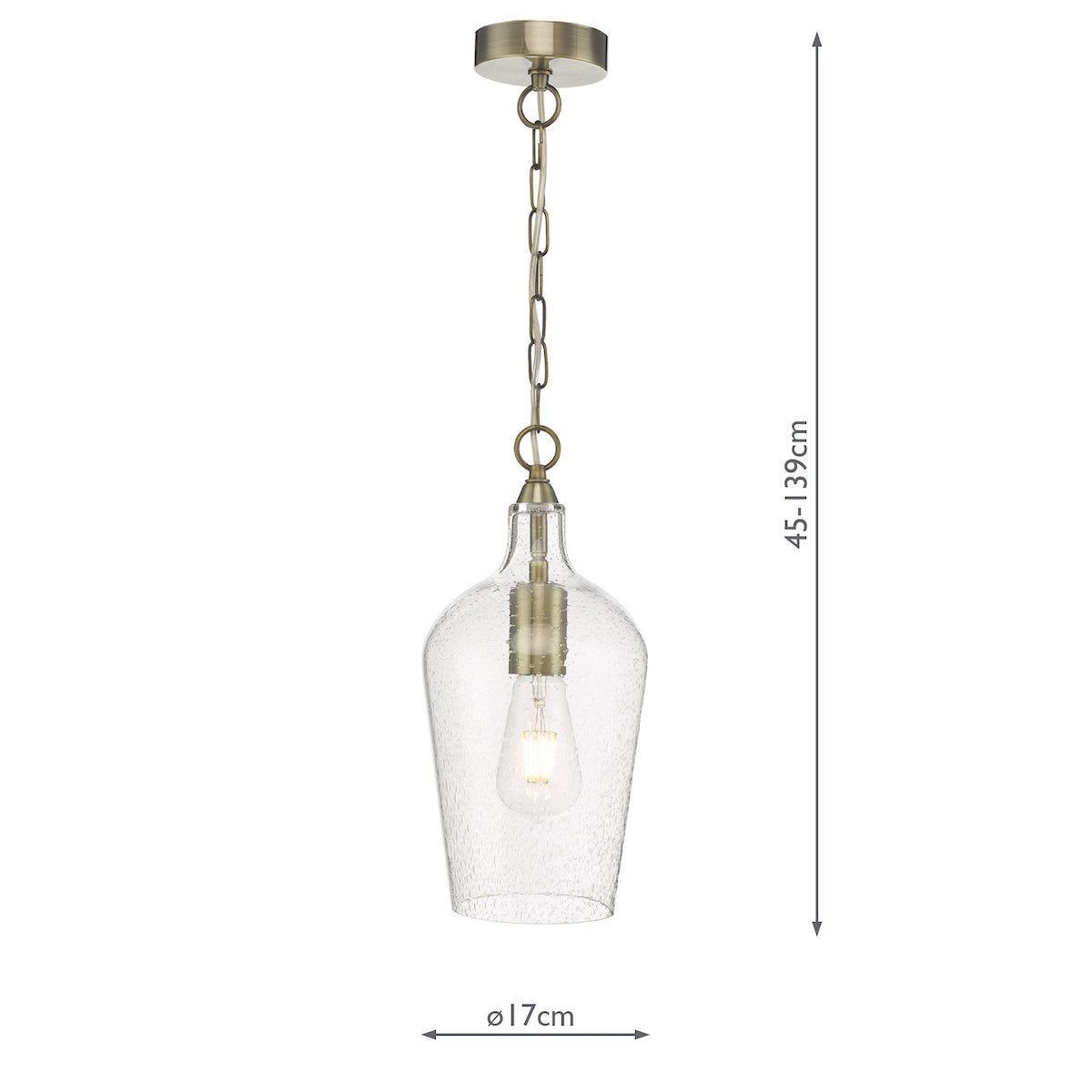 NIDA 1LT PENDANT ANTIQUE BRASS SEEDED GLASS