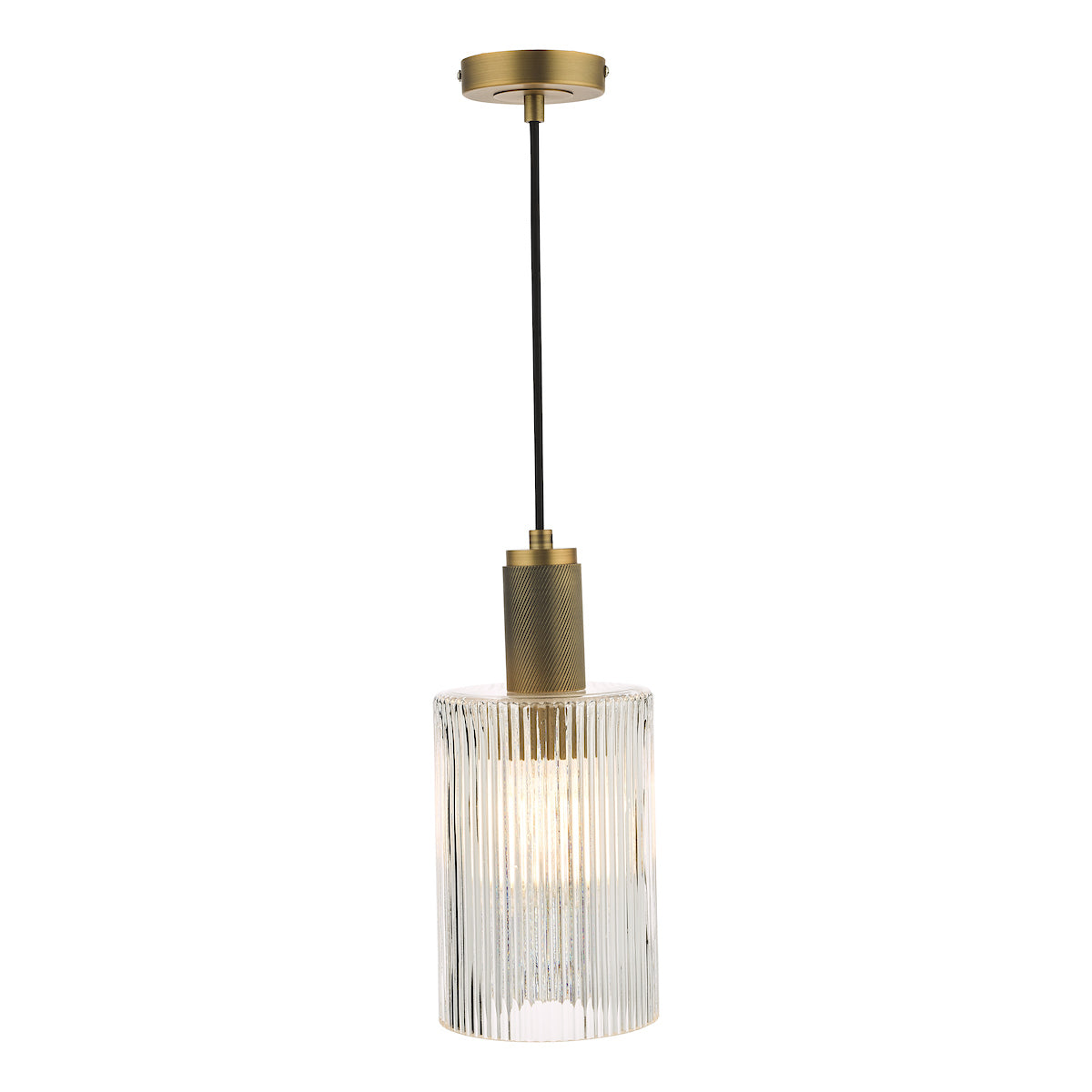 NIKOLAS 1LT PENDANT KNURLED BRASS CW CYLINDER GLAS
