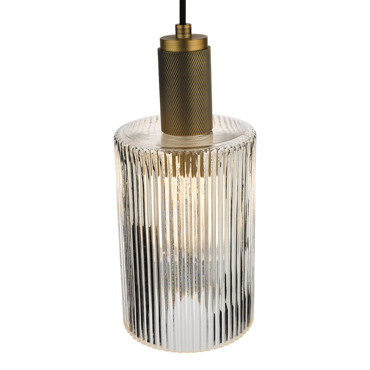 NIKOLAS 1LT PENDANT KNURLED BRASS CW CYLINDER GLAS