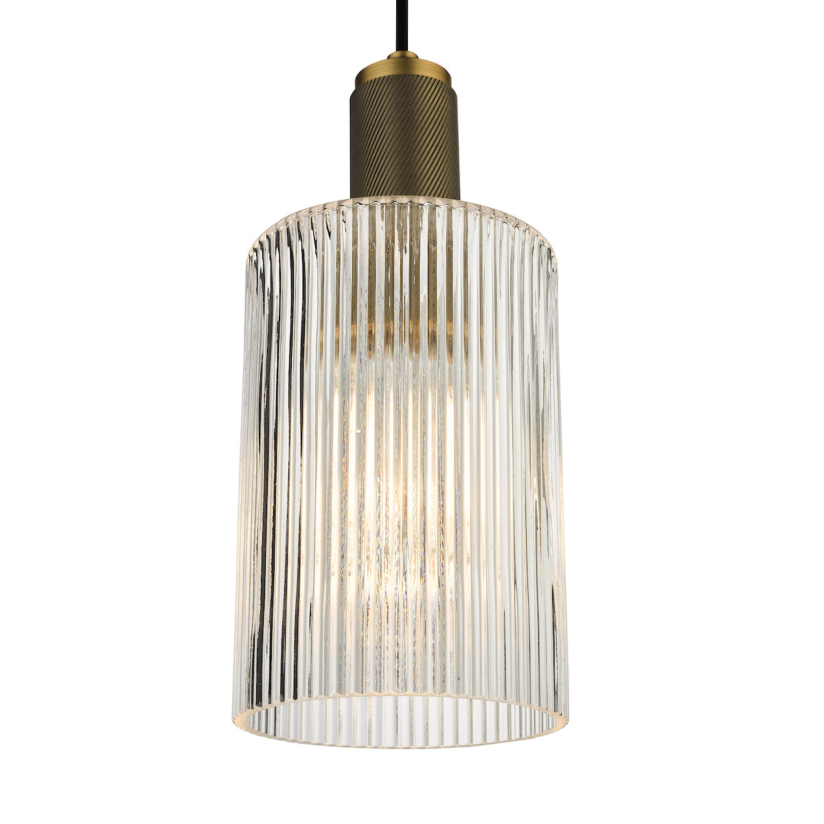 NIKOLAS 1LT PENDANT KNURLED BRASS CW CYLINDER GLAS