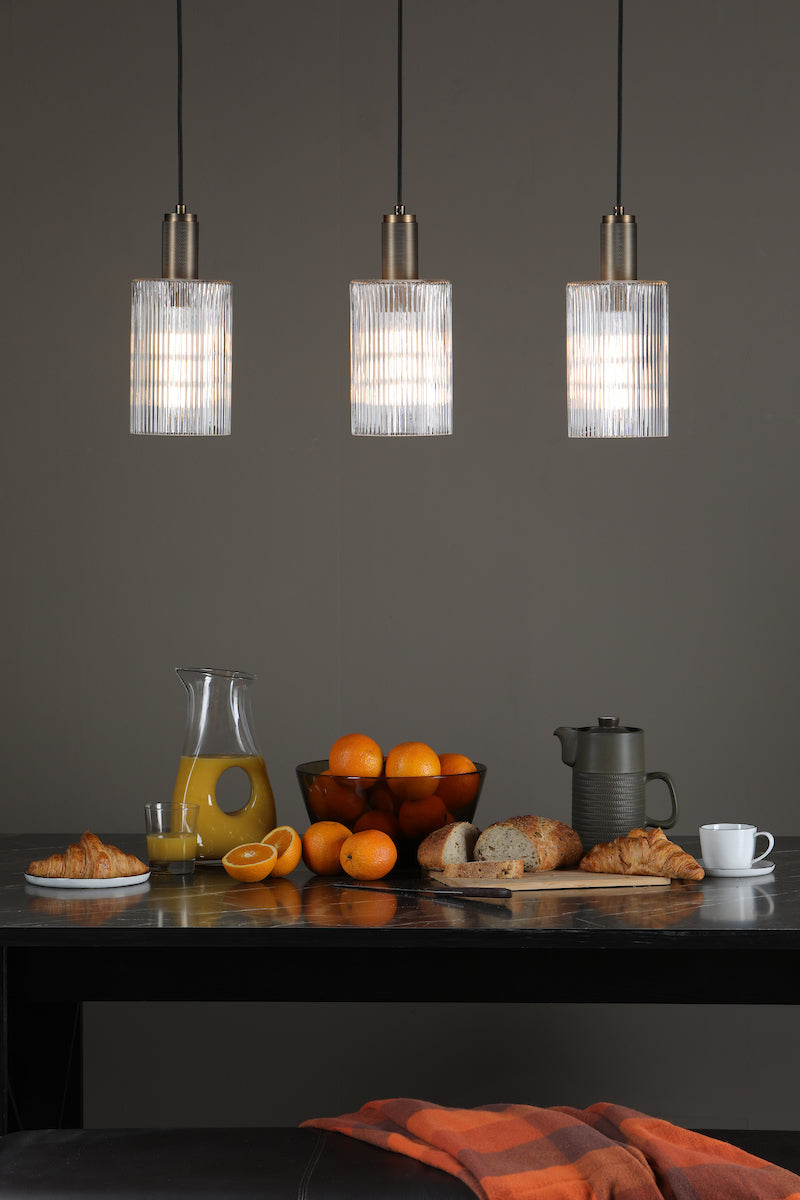 NIKOLAS 1LT PENDANT KNURLED BRASS CW CYLINDER GLAS