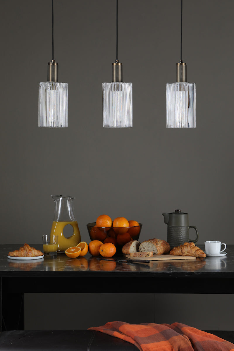 NIKOLAS 1LT PENDANT KNURLED BRASS CW CYLINDER GLAS