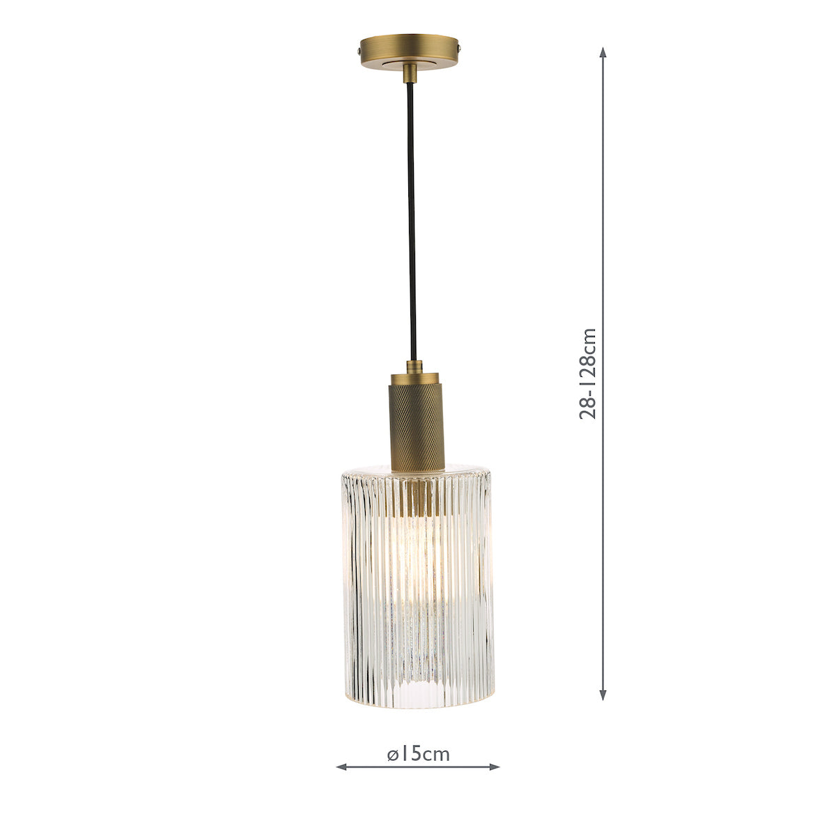 NIKOLAS 1LT PENDANT KNURLED BRASS CW CYLINDER GLAS