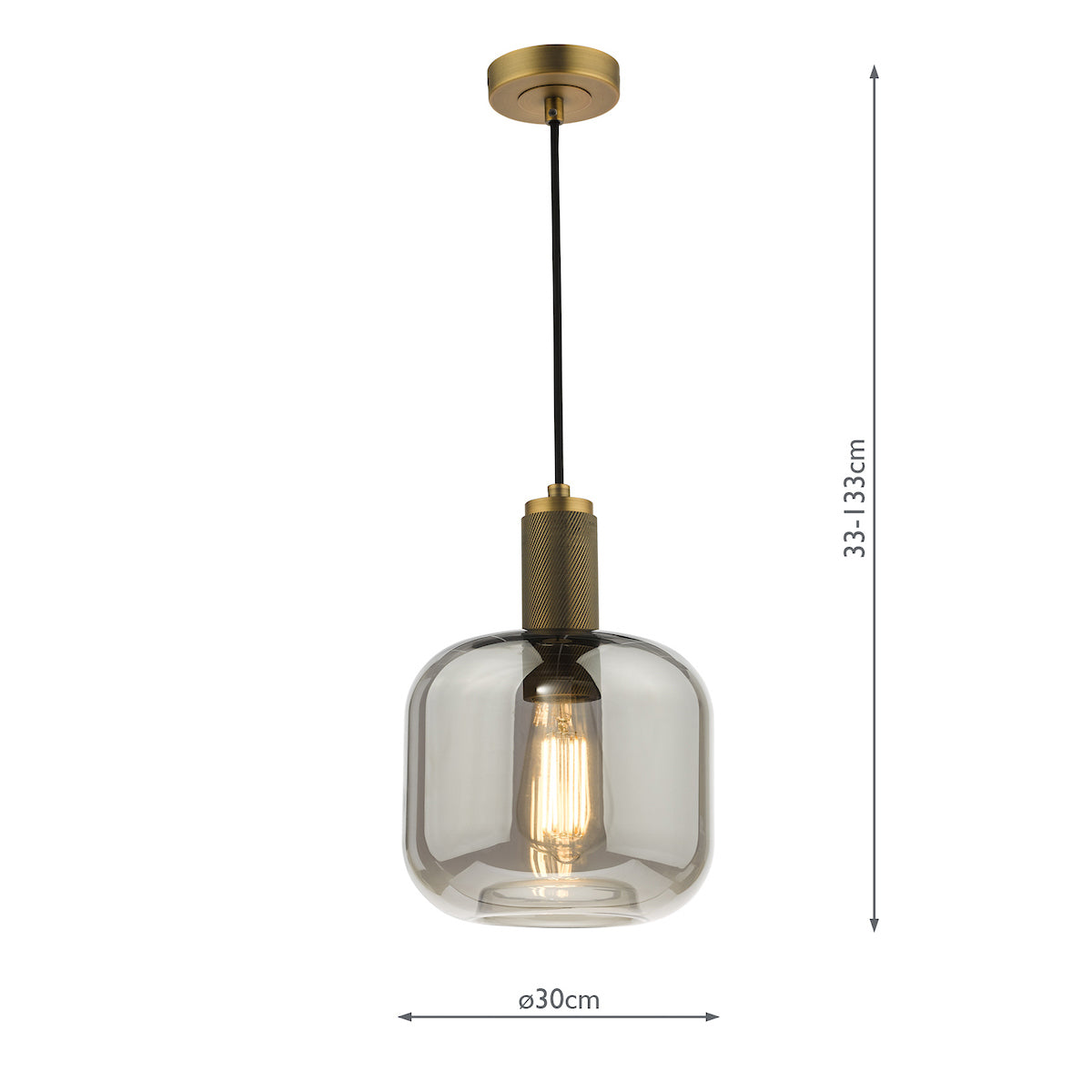 NIKOLAS 1LT SUSPENSION KNURLED BRASS CW SMOKED GLA