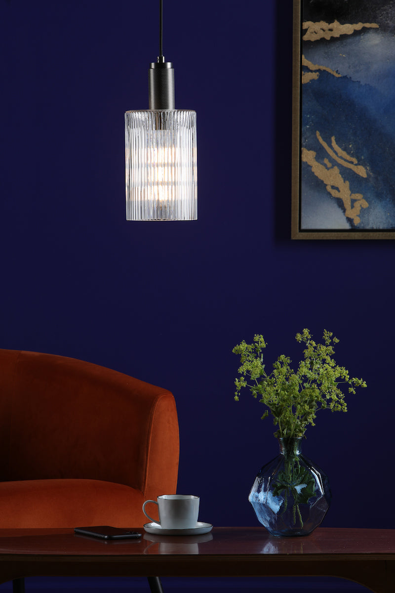 NIKOLAS 1LT PENDANT ANTIQUE CHROME CW CYLINDER GLA