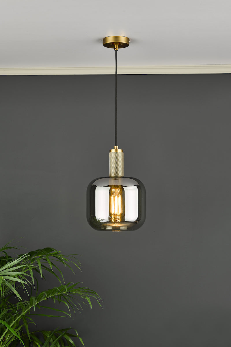NIKOLAS 1LT SUSPENSION ANTIQUE CHROME CW SMOKED GL