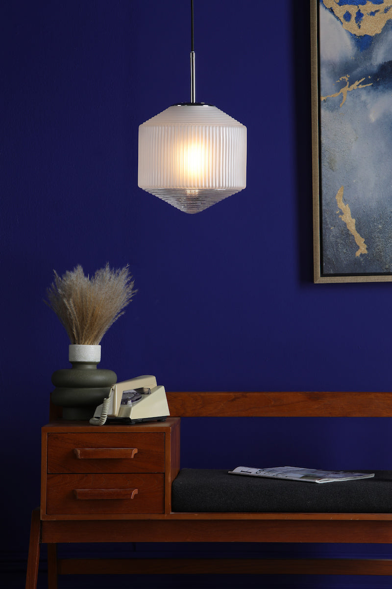 NISHA 1LT PENDANT POL CHR FROSTED/CLEAR GLS
