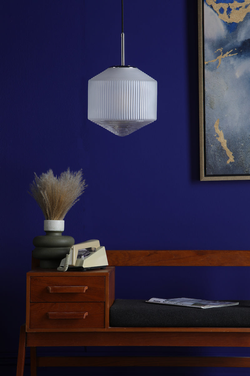 NISHA 1LT PENDANT POL CHR FROSTED/CLEAR GLS
