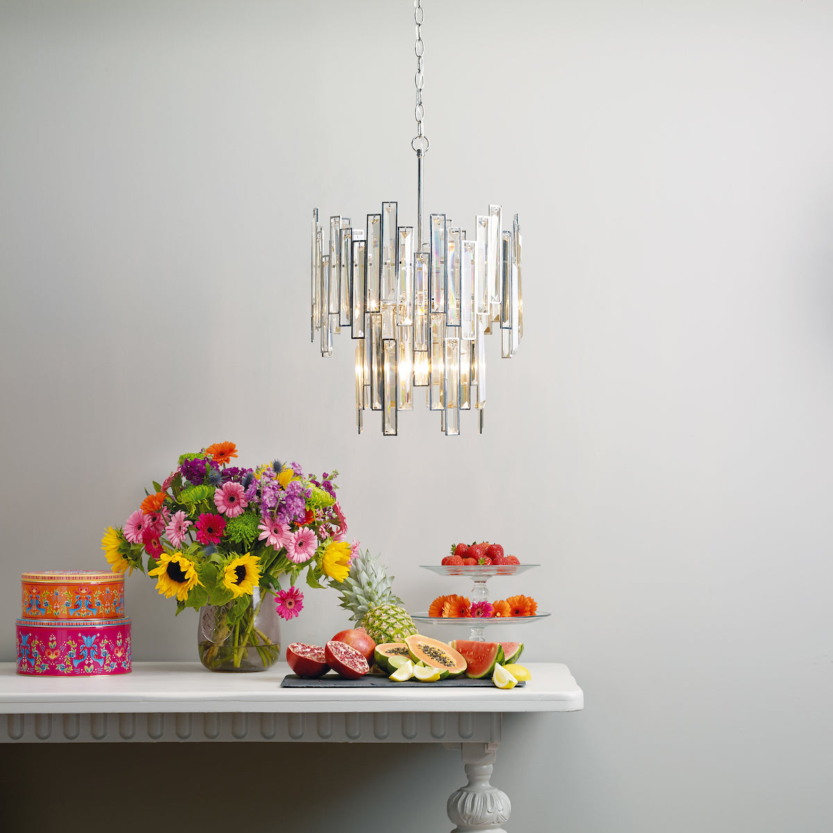 ODILE 6LT 2 TIER PENDANT NICKEL/ CHAMPAGNE GOLD CR